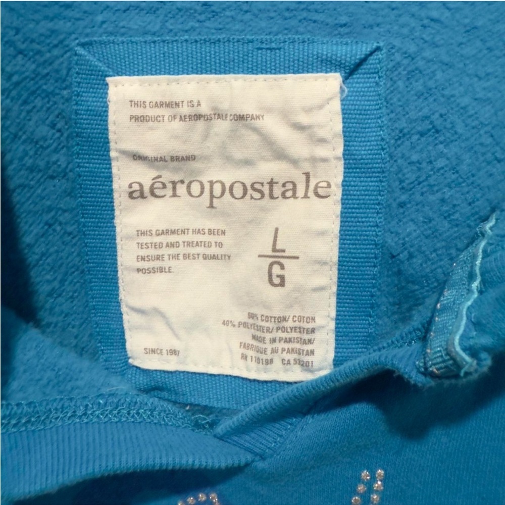 Vintage Y2K Aeropostale Rhinestone Hoodie Blue 2000s Mall Goth Coquette Tomboy - Picture 5 of 8